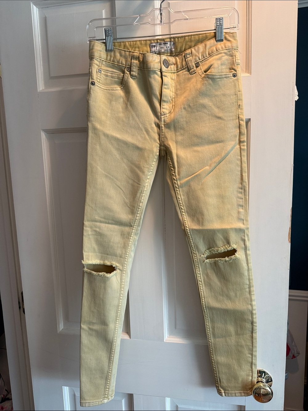 Free People Pale Yellow High-Rise Jeans